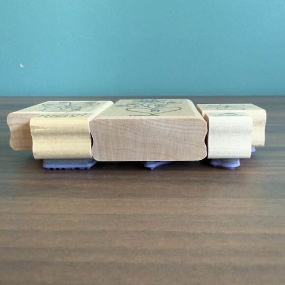 Stampin Up! Merci Butterfly & Flower Rubber Stamp Set Of 5 With Wooden Blocks Cr - Picture 9 of 9